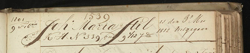 De inschrijving van Anna Stil in het meisjesgroothuisboek in 1801