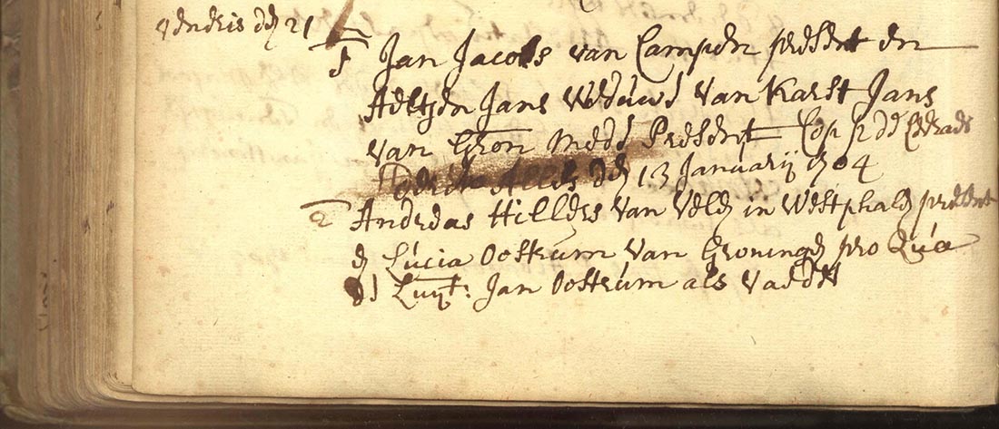 1710 Huwelijksinschrijving Anderas Hillers en Lucia Oostrum 