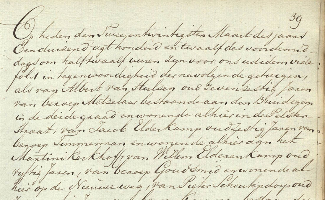 Willem Elderkamp getuige huwelijk Wija Schultens