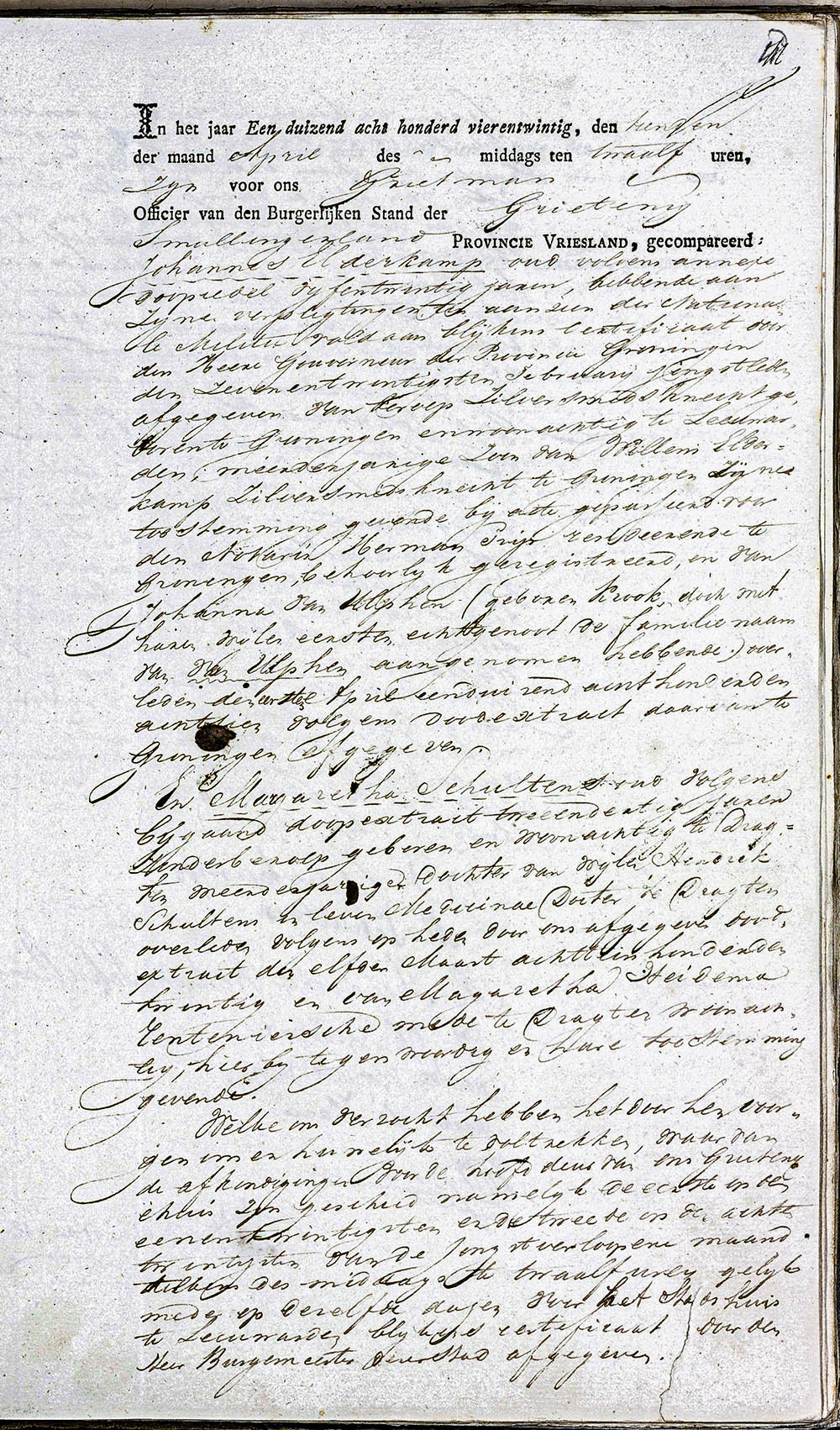 Huwelijksakte Margaretha Schultens en Johannes Elderkamp