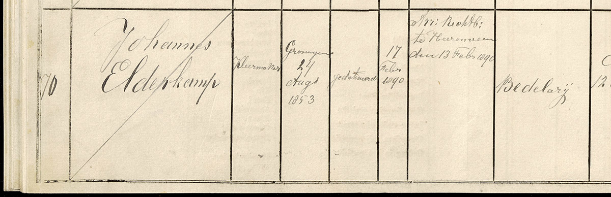 Detail van de inschrijving te Veenhuizen met vergrijp