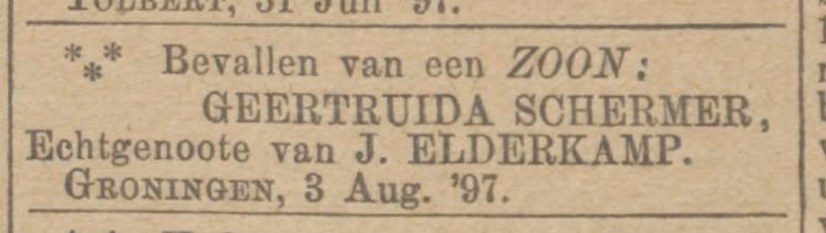 1897 Geboorteadvertentie Hendrik Elderkamp