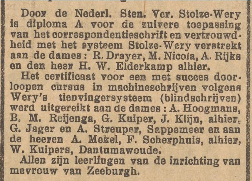 Hermannes Elderkamp steno-diploma 1916