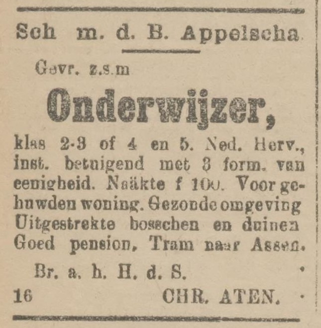 Vacature Appelscha schoolhoofd Christiaan Aten