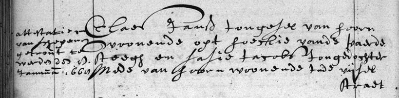 Huwelijksaangifte van Sasje  en Claes op het stadhuis op 8 januari 1668